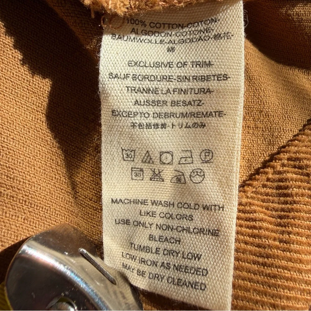 Free People Brown Corduroy Button Back Puff Boat Neck Top -Cording Around Blouse